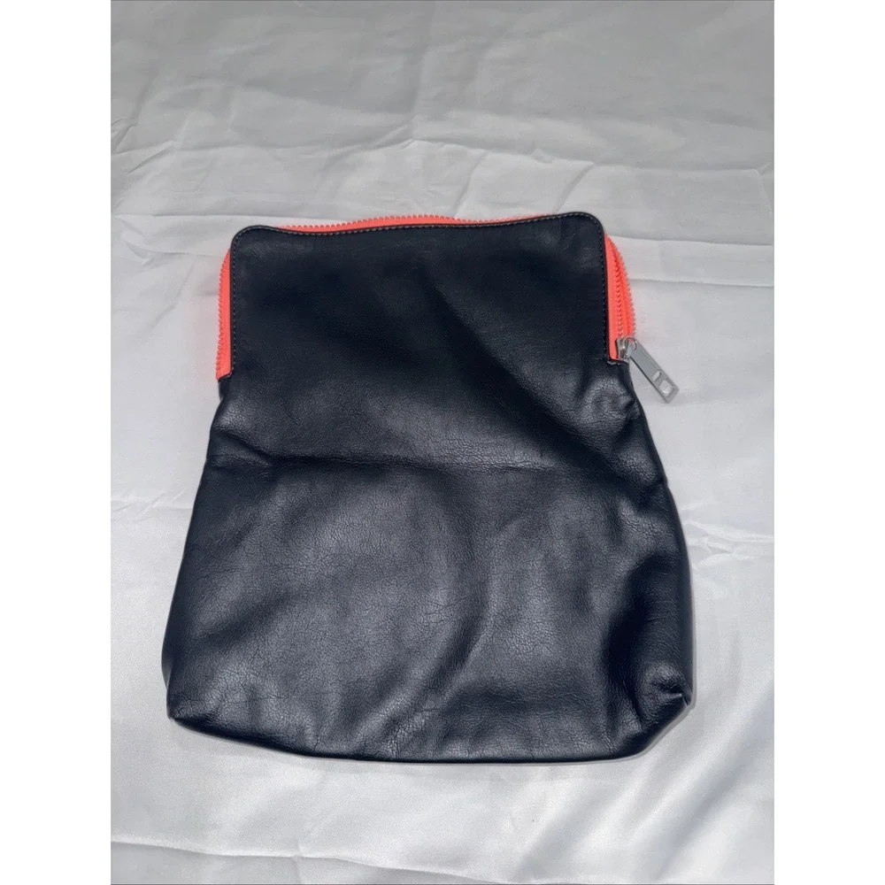 Lululemon Black Vegan Leather Fold Over Neon Pink Travel Pouch